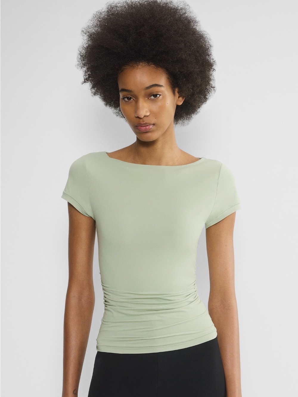 Aritzia Wilfred Silver Sage Green Caroline Stretch Jersey Top w/ Open Back- M